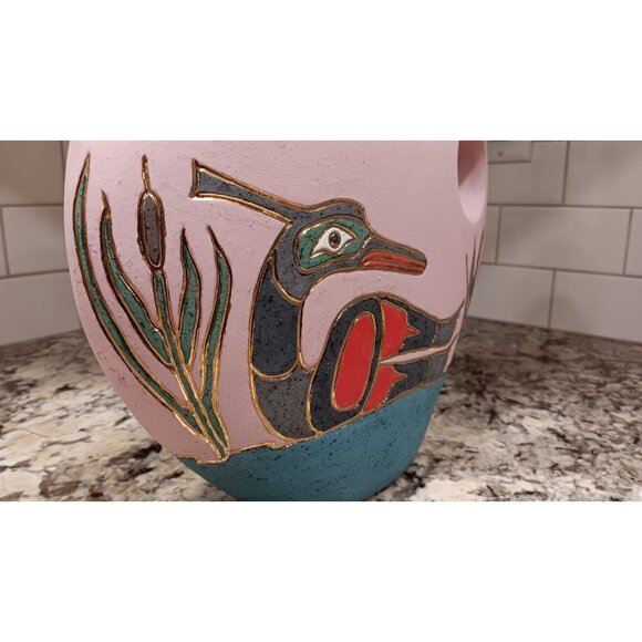 Northwest Coast Ceramic Art Vase Loon Image signed Ruby Joseph Canada Aboriginal - Picture 12 of 16
